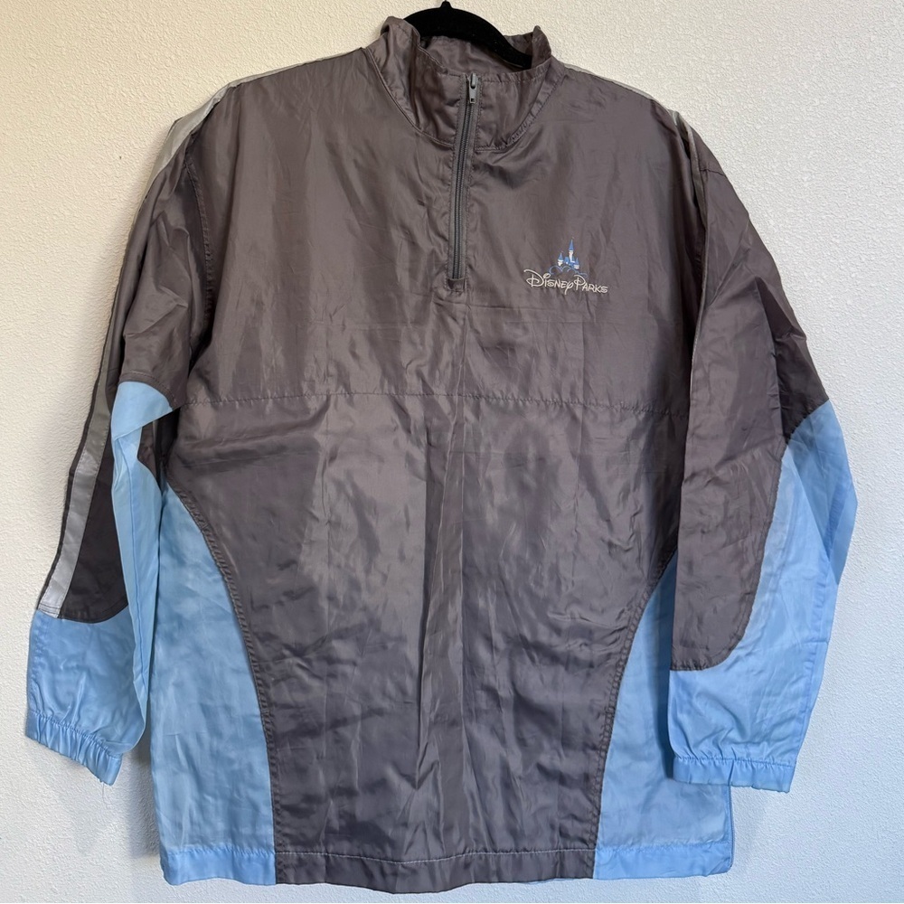 Disney Parks Castle Logo Windbreaker Jacket Blue Gray Packable Oversized XS/S - Picture 3 of 6